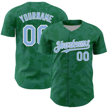 Custom Kelly Green Light Blue-White Curve Lines Authentic Baseball Jersey
