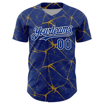 Custom Royal Old Gold-White 3D Pattern Design Abstract Network Authentic Baseball Jersey