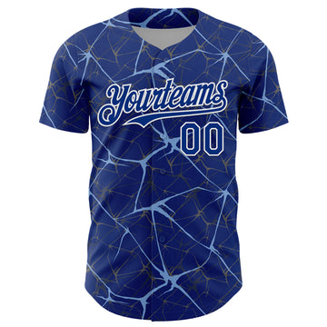 Custom Royal Light Blue-White 3D Pattern Design Abstract Network Authentic Baseball Jersey