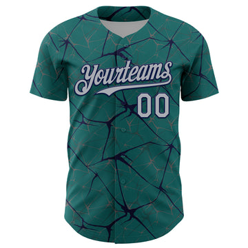 Custom Teal Gray-Navy 3D Pattern Design Abstract Network Authentic Baseball Jersey
