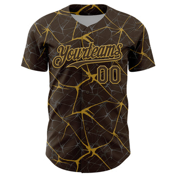 Custom Brown Old Gold 3D Pattern Design Abstract Network Authentic Baseball Jersey