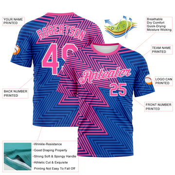 Custom Pink Sky Blue-Black 3D Pattern Zigzag Lineal Performance T-Shirt