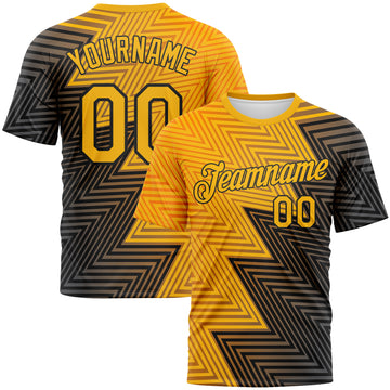Custom Gold-Black 3D Pattern Zigzag Lineal Performance T-Shirt