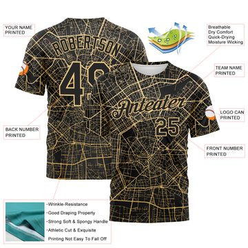 Custom Black-City Cream 3D Pattern City Street Map Urban Grid Performance T-Shirt