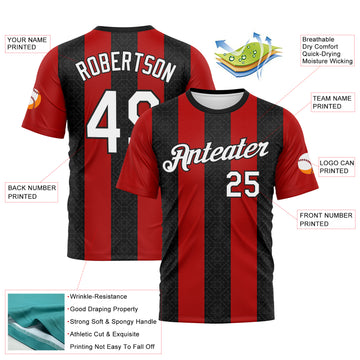 Custom Black White-Red 3D Pattern Vertical Stripe Geometric Performance T-Shirt