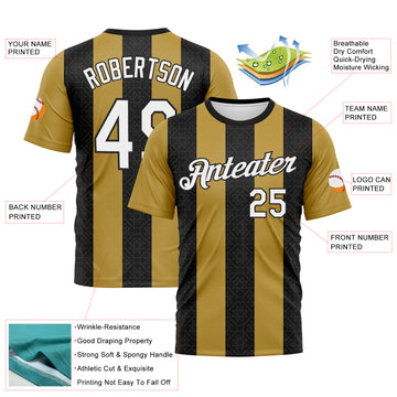 Custom Old Gold White-Black 3D Pattern Vertical Stripe Geometric Performance T-Shirt