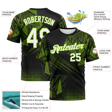 Custom Neon Green White-Black 3D Pattern Abstract Geometric Shattered Angular Performance T-Shirt