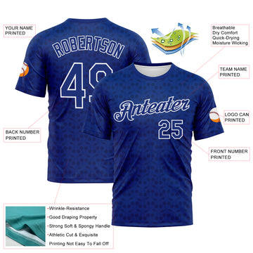 Custom Royal-White 3D Pattern Tone-on-Tone Minimalist Sytle Performance T-Shirt