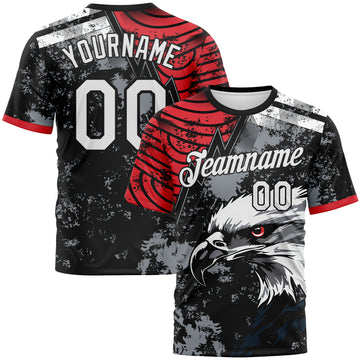 Custom Red White-Black 3D Pattern Aguila Eagle Grunge Style Performance T-Shirt
