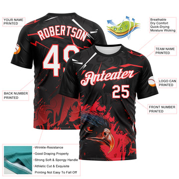 Custom Black White-Red 3D Pattern Aguila Eagle Performance T-Shirt