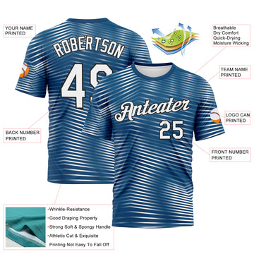 Custom Panther Blue White-Black 3D Pattern Motion Stripe Morden Wave Performance T-Shirt