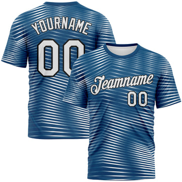 Custom Panther Blue White-Black 3D Pattern Motion Stripe Morden Wave Performance T-Shirt