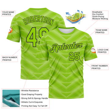 Custom Neon Green-Black 3D Pattern Geometric Chevron Texture Performance T-Shirt