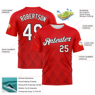 Custom Fire Red White-Black 3D Pattern Diamond Vintage Argyle Performance T-Shirt