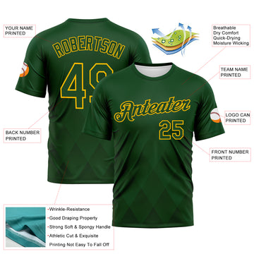 Custom Green-Gold 3D Pattern Diamond Vintage Argyle Performance T-Shirt