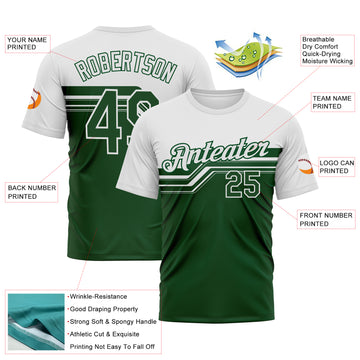 Custom White-Green 3D Pattern Varsity Style Retro Stripe Performance T-Shirt