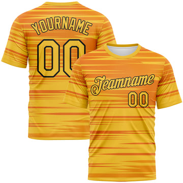 Custom Bay Orange Gold-Black 3D Pattern Dynamic Lineal Stripe Gradient Performance T-Shirt