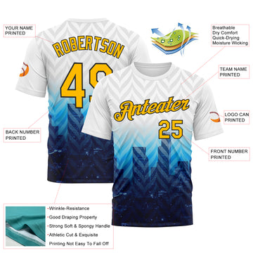 Custom White Gold Sky Blue Navy-Black 3D Pattern City Skyline Streetwear Performance T-Shirt