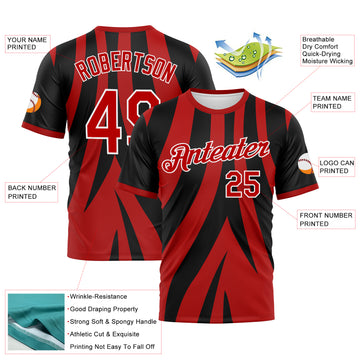 Custom Black Red-White 3D Pattern Jagged Stripe Abstract Geometric Performance T-Shirt