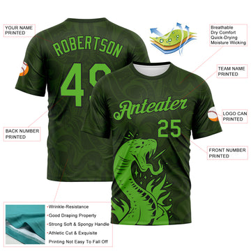 Custom Green Aurora Green-Black 3D Pattern Tribal Snake Performance T-Shirt