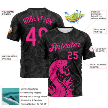 Custom Black-Hot Pink 3D Pattern Tribal Snake Performance T-Shirt