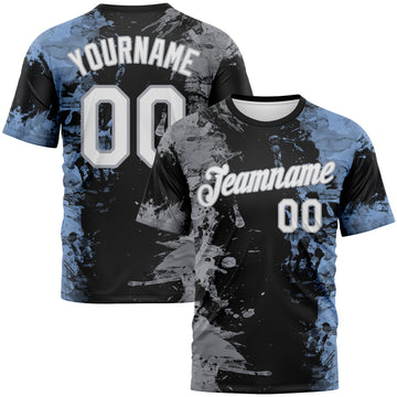 Custom Gray White Black-Light Blue 3D Pattern Ink Splash Duotono Style Performance T-Shirt