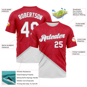 Custom Red White-Gray 3D Pattern Subtle Diagonal Split Performance T-Shirt