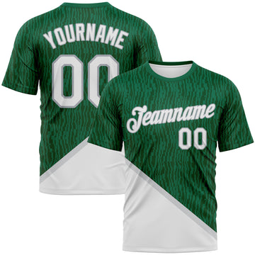 Custom Kelly Green White-Gray 3D Pattern Subtle Diagonal Split Performance T-Shirt