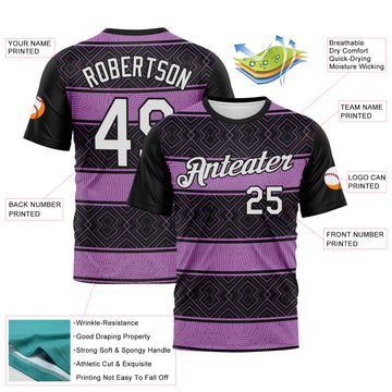Custom Black White-Purple 3D Pattern Tribal Geometric Horizontal Stripe Performance T-Shirt