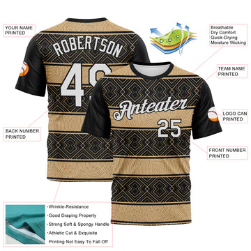 Custom Black White-City Cream 3D Pattern Tribal Geometric Horizontal Stripe Performance T-Shirt