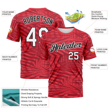 Custom Red White-Black 3D Pattern Hard Slash Abstract Geometric Performance T-Shirt