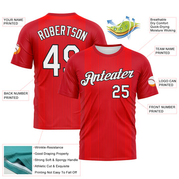 Custom Red White-Black 3D Pattern Vertical Stripe Performance T-Shirt