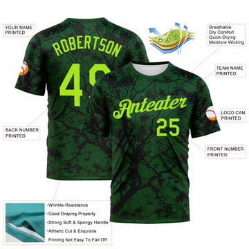 Custom Green Neon Green-Black 3D Pattern Arbol Jungle Camo Performance T-Shirt