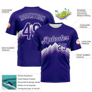 Custom Dark Purple-White 3D Pattern Zigzag Step Fade Effect Performance T-Shirt