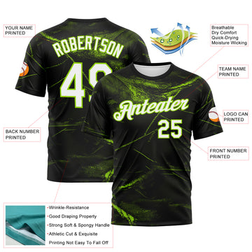 Custom Black White-Neon Green 3D Pattern Marble Texture Performance T-Shirt