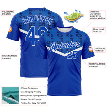 Custom Thunder Blue-White 3D Pattern Geometric Letter Chevron Stripe Performance T-Shirt