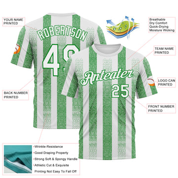 Custom White-Grass Green 3D Pattern Vertical Stripe Grunge Texture Classic Performance T-Shirt