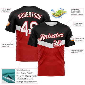 Custom Black White-Red 3D Pattern Chevron Stripe Fade Effect Performance T-Shirt