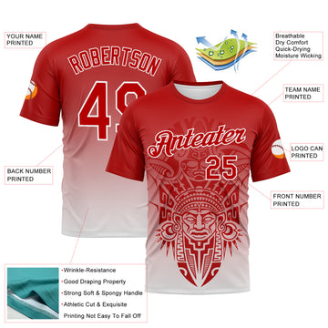 Custom Red-White 3D Pattern Azteca Degrade Effect Performance T-Shirt