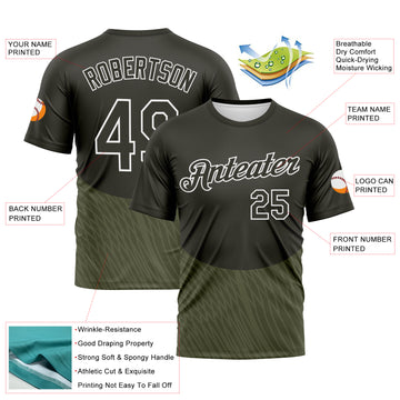 Custom Olive-White 3D Pattern Geometric Wave Lineal Performance T-Shirt