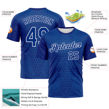 Custom Royal Blue-White 3D Pattern Pixel Vertical Stripe Hexagon Performance T-Shirt