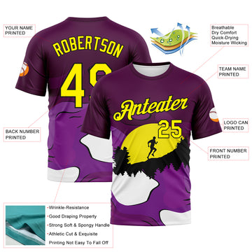 Custom Purple Light Yellow White-Black Brush Stroke Trail Running Mountain Outdoor Sportswear Performance T-Shirt