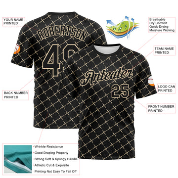 Custom Black-City Cream Diamond Crosshatch Sportswear Performance T-Shirt
