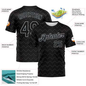 Custom Black-Gray Zigzag Wave Sportswear Performance T-Shirt