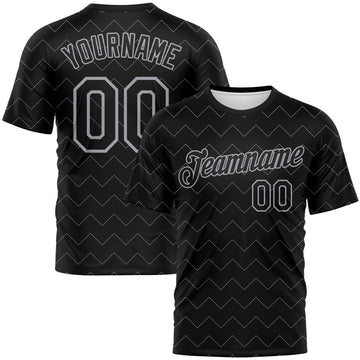 Custom Black-Gray Zigzag Wave Sportswear Performance T-Shirt
