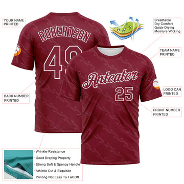 Custom Crimson-White Subtle Tonal Print Sportswear Performance T-Shirt
