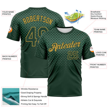 Custom Green-Old Gold Gradient Diamond Halftone Sportswear Performance T-Shirt