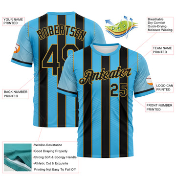 Custom Blue Black-Old Gold Stripe Dot Halftone Sportswear Performance T-Shirt