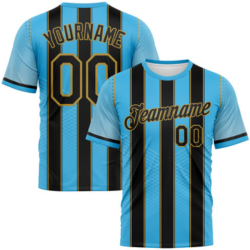 Custom Blue Black-Old Gold Stripe Dot Halftone Sportswear Performance T-Shirt