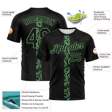 Custom Black-Pea Green Geometric Tribal Sportswear Performance T-Shirt